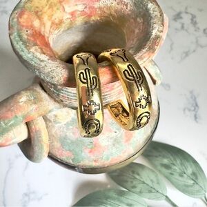 2/$30🌵 Western Gold Cactus Horseshoe Bull Cow Thick Hoop Earrings Gift Boho NEW